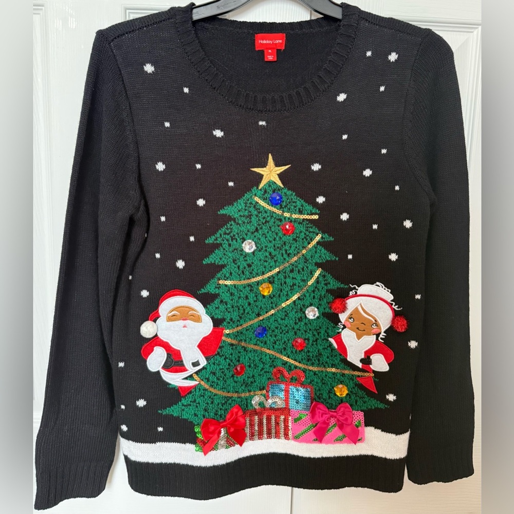 Holiday Lane Ugly Christmas Santa Claus Mrs Black Festive Sweater PL Tree